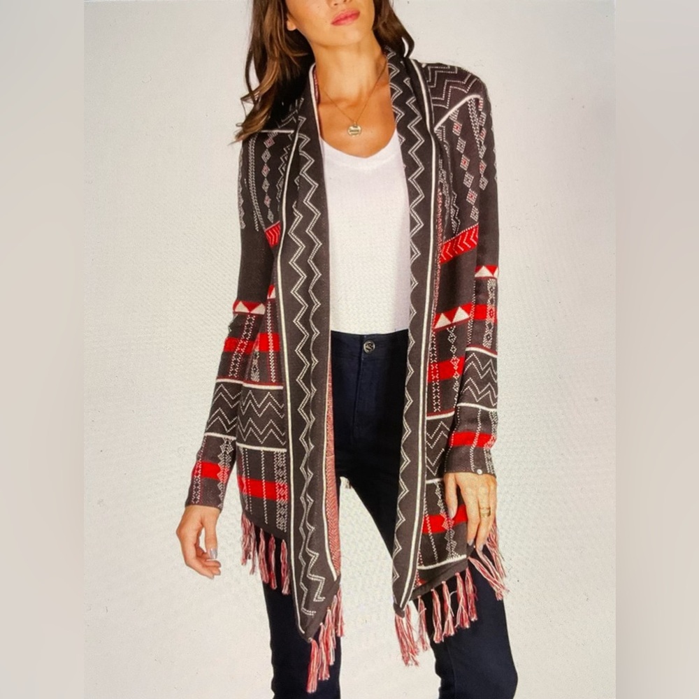 Billabong Designer’s Closet ‘Milena’ Fringed Shawl Collar Open Hi-Lo Cardigan